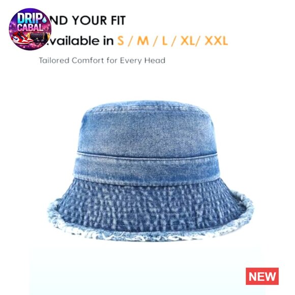 Oversized Denim Bucket Hat with Chin Cord, Packable Travel Sun Hat main image 7